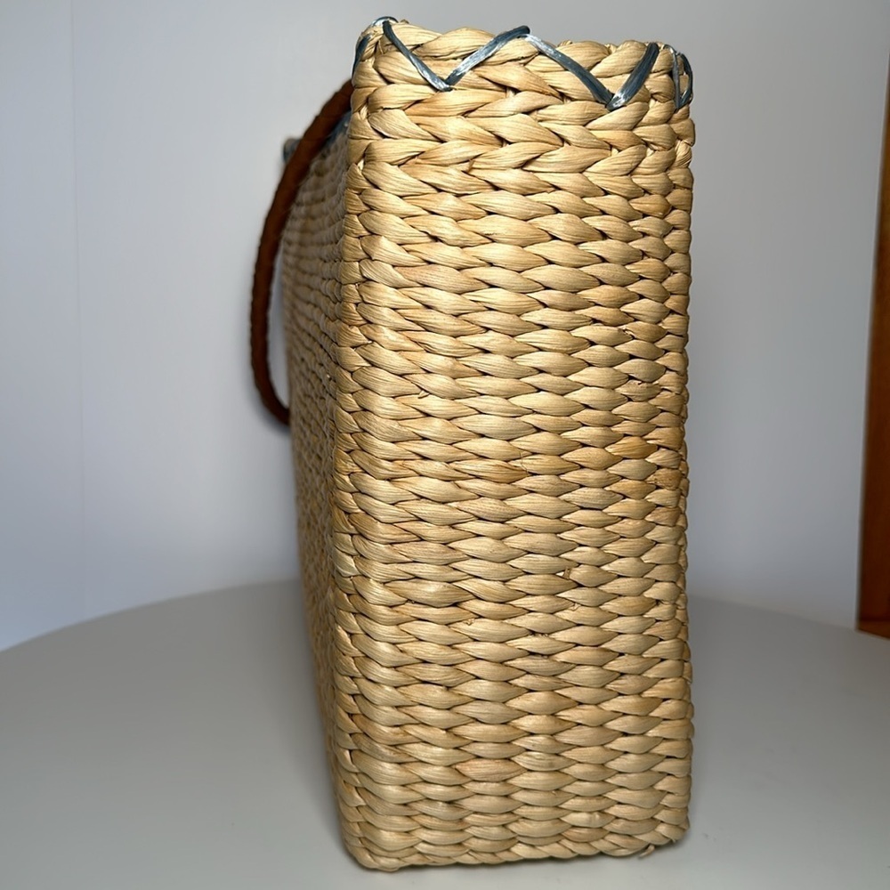 AVON 2005 BEACH used Straw Tote bag with blue dragonflies large shoulder - Picture 5 of 13